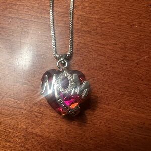 Colorful Rhinestone Heart Mom Necklace